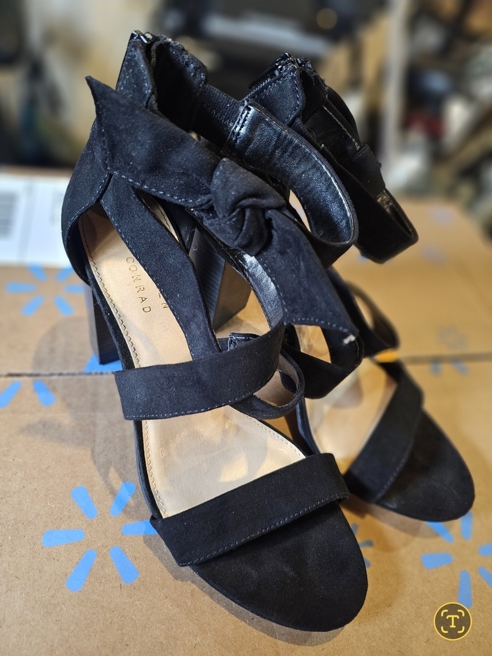 LC Lauren Conrad Black Suede Knotted Ankle-Strap Heels